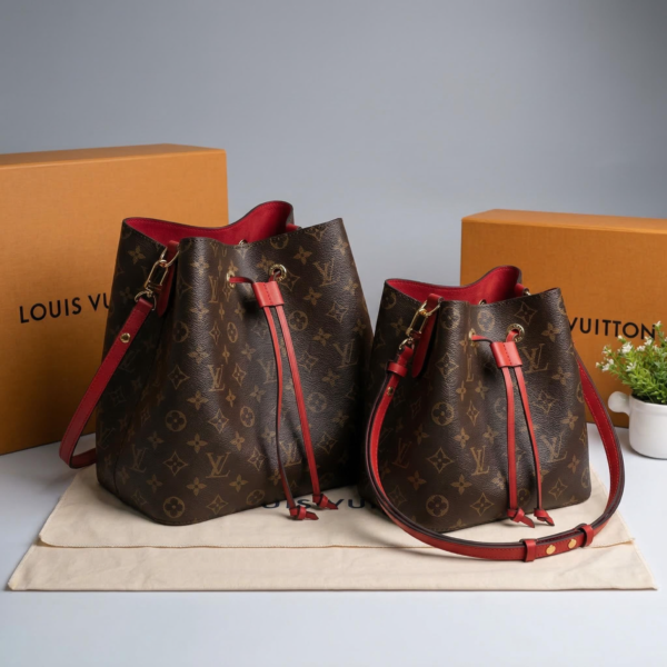 Louis Vuitton NéoNoé MM & BB Monogram Canvas Bucket Bags (Red Accent)