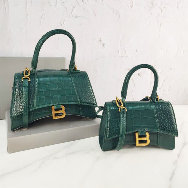 Balenciaga Hourglass Croc-Embossed Light Blue Top Handle Handbag