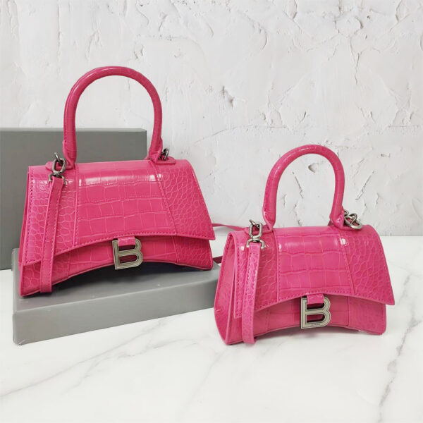 Balenciaga Hourglass Croc-Embossed Pink Top Handle Handbag