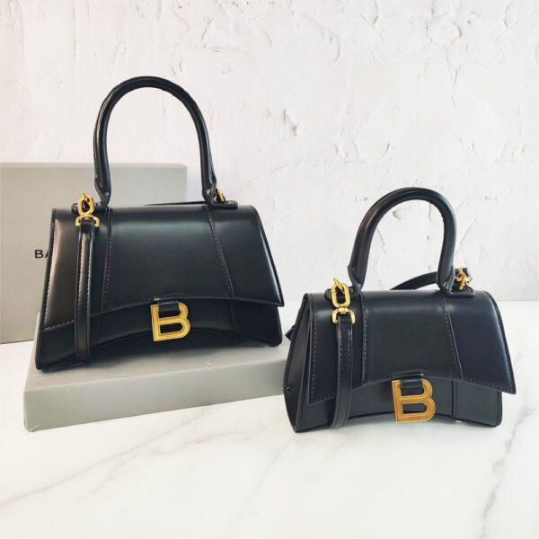 Balenciaga Hourglass Smooth Black Top Handle Handbag
